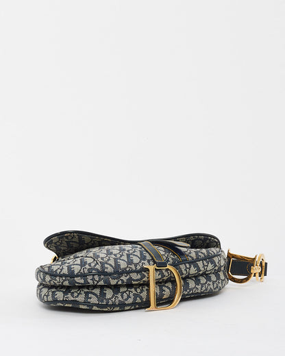 Dior Vintage Blue Oblique Canvas Saddle Bag