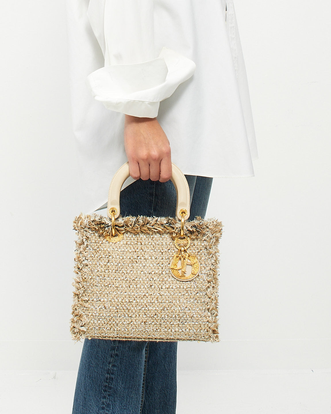 Dior Beige Tweed Special Edition Medium Lady Dior Bag