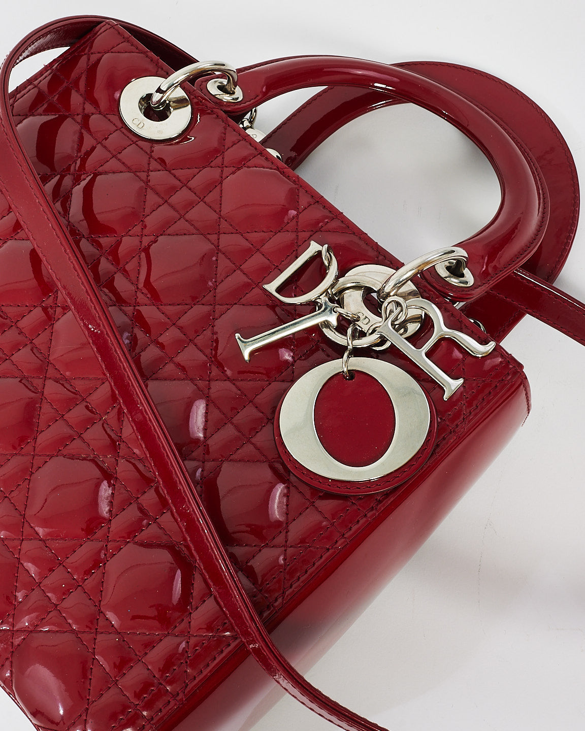 Dior Red Patent Leather Medium Lady Dior with SHW