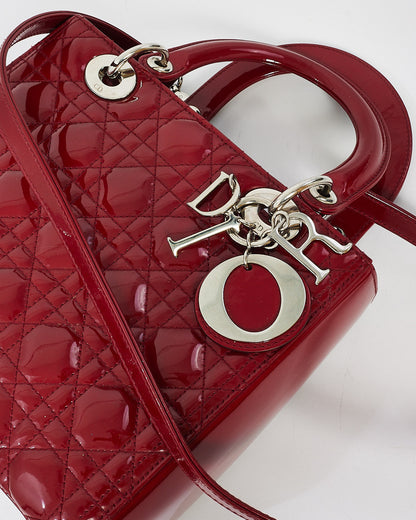 Dior Red Patent Leather Medium Lady Dior with SHW