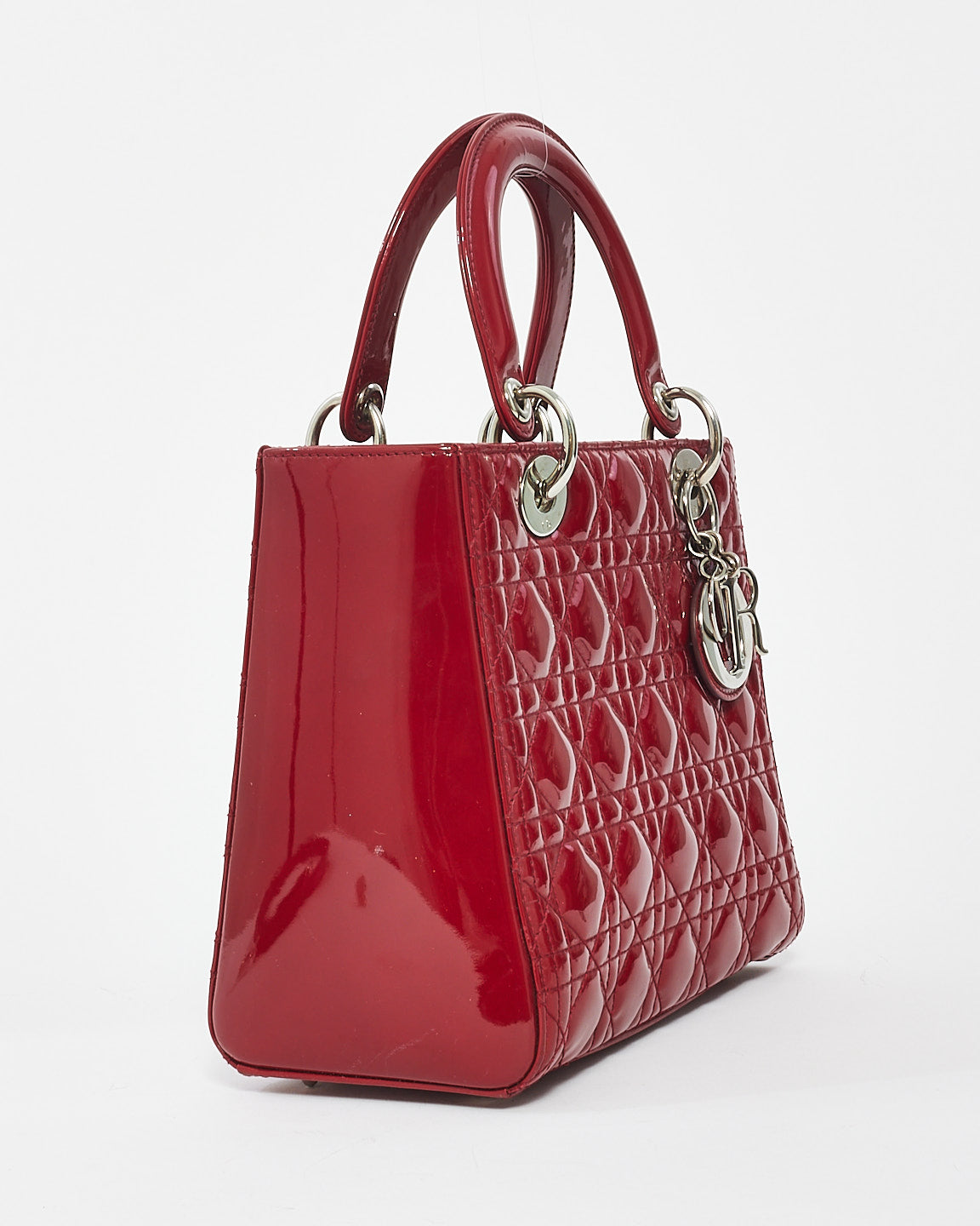 Dior Red Patent Leather Medium Lady Dior with SHW