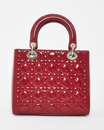 Dior Red Patent Leather Medium Lady Dior with SHW