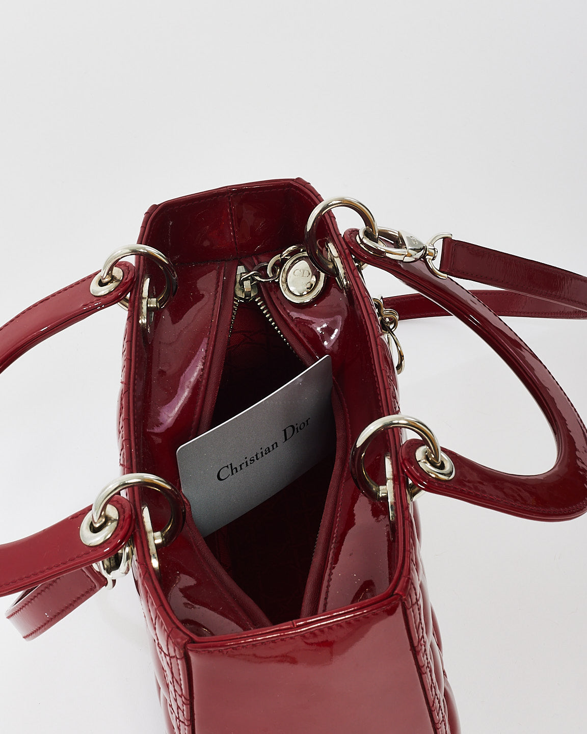 Dior Red Patent Leather Medium Lady Dior with SHW