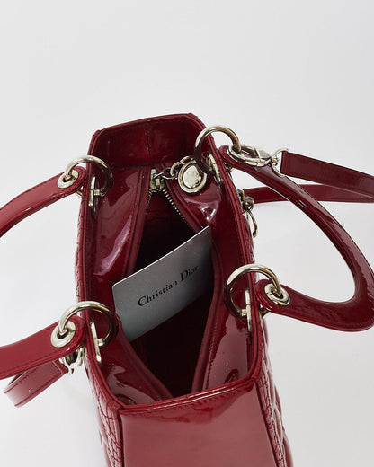 Dior Red Patent Leather Medium Lady Dior with SHW
