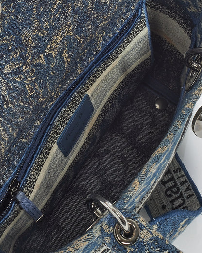 Dior Blue Denim Jardin Magique Embroidery Canvas Medium Lady D-Lite Bag
