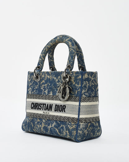 Dior Blue Denim Jardin Magique Embroidery Canvas Medium Lady D-Lite Bag