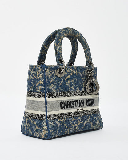 Dior Blue Denim Jardin Magique Embroidery Canvas Medium Lady D-Lite Bag