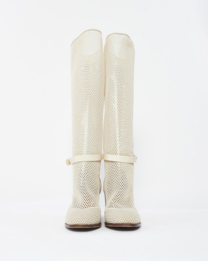 Dior Off White Fabric Empreinte Montaigne Knee High Boots 70mm - 40