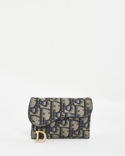 Dior Blue Oblique Jacquard Canvas Saddle Flap Card Holder
