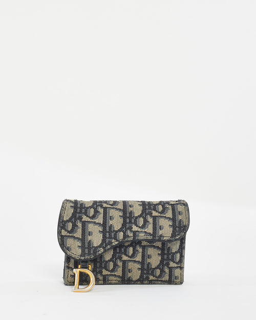 Dior Blue Oblique Jacquard Canvas Saddle Flap Card Holder