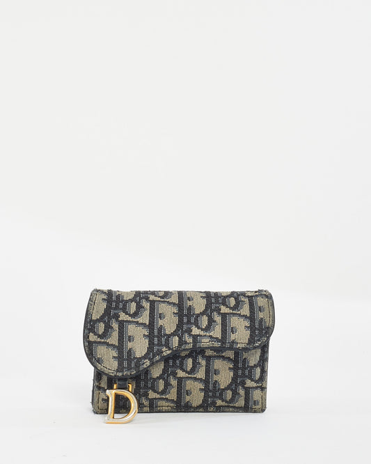 Dior Blue Oblique Jacquard Canvas Saddle Flap Card Holder