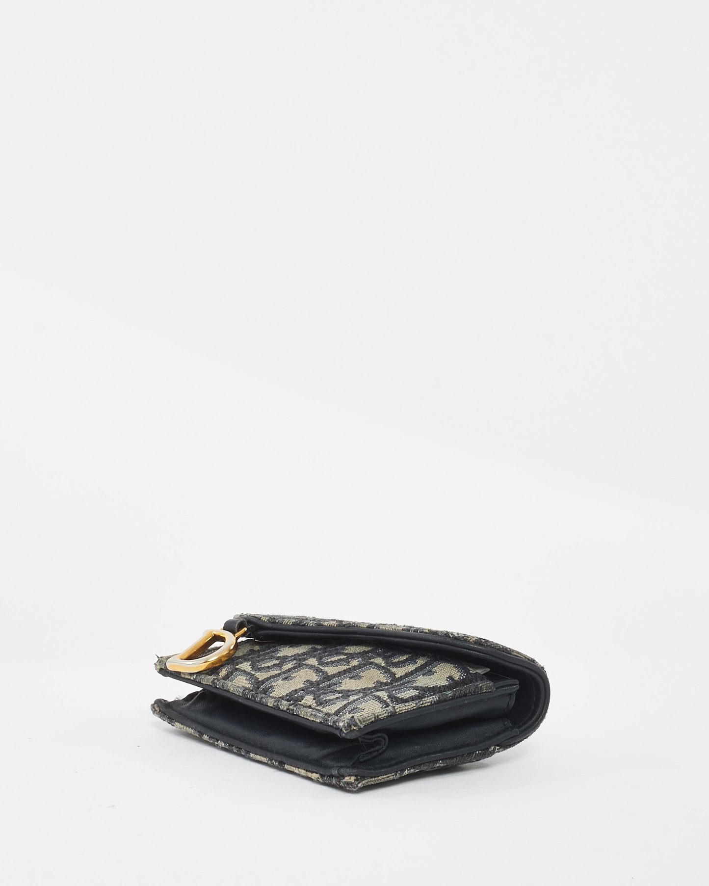 Dior Blue Oblique Jacquard Canvas Saddle Flap Card Holder