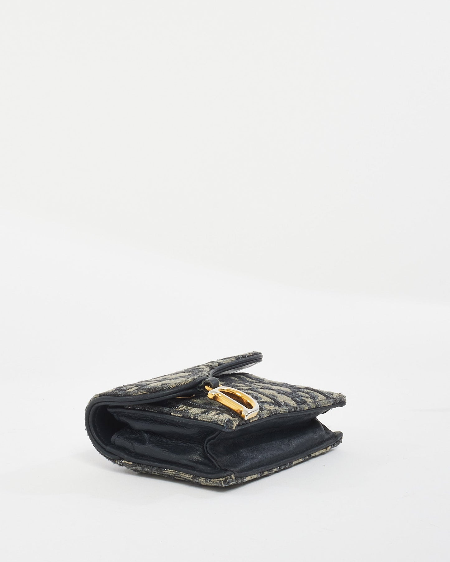 Dior Blue Oblique Jacquard Canvas Saddle Flap Card Holder