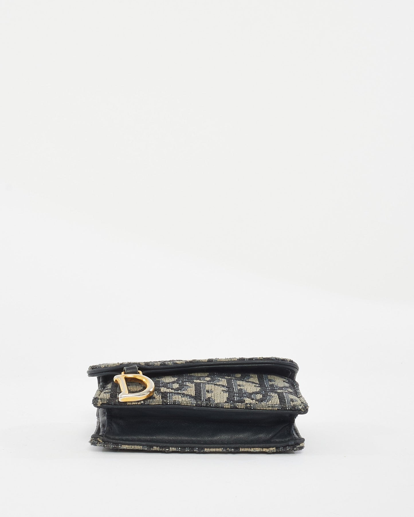 Dior Blue Oblique Jacquard Canvas Saddle Flap Card Holder