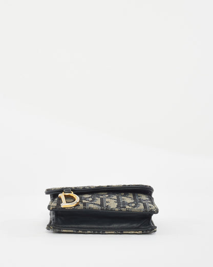 Dior Blue Oblique Jacquard Canvas Saddle Flap Card Holder