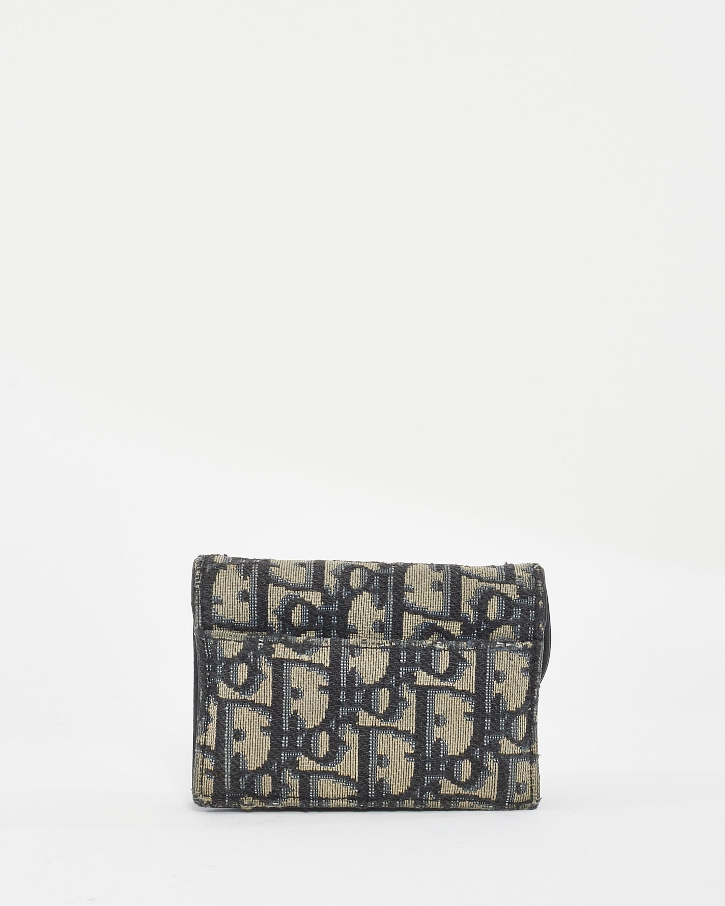 Dior Blue Oblique Jacquard Canvas Saddle Flap Card Holder