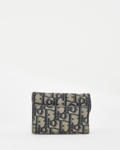 Dior Blue Oblique Jacquard Canvas Saddle Flap Card Holder