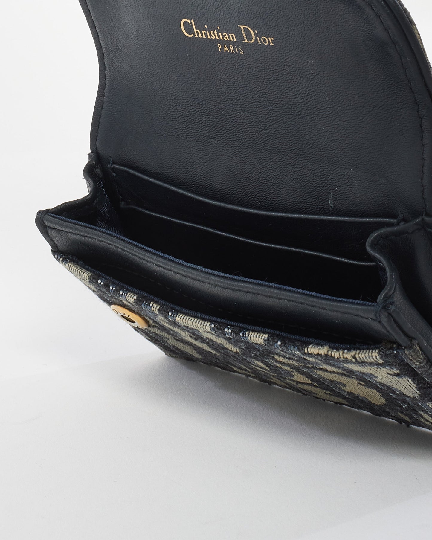 Dior Blue Oblique Jacquard Canvas Saddle Flap Card Holder