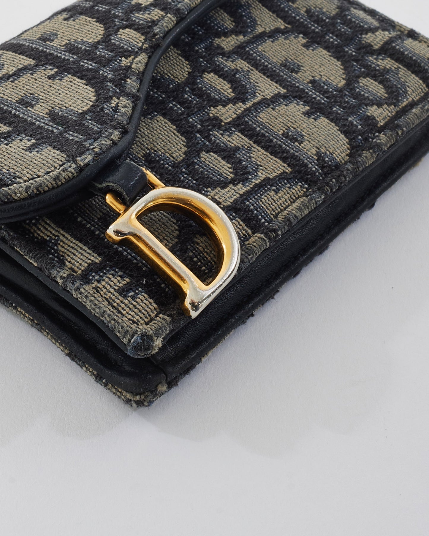 Dior Blue Oblique Jacquard Canvas Saddle Flap Card Holder