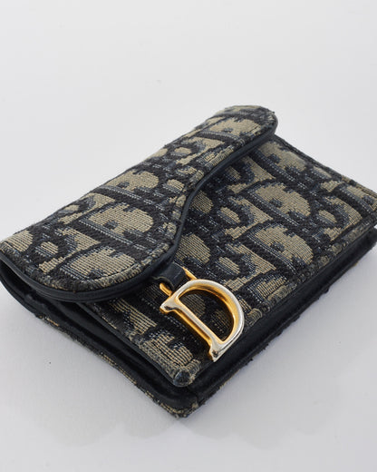 Dior Blue Oblique Jacquard Canvas Saddle Flap Card Holder