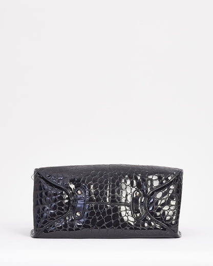 Dior Black Croc Embossed Patent Leather Hobo Bag