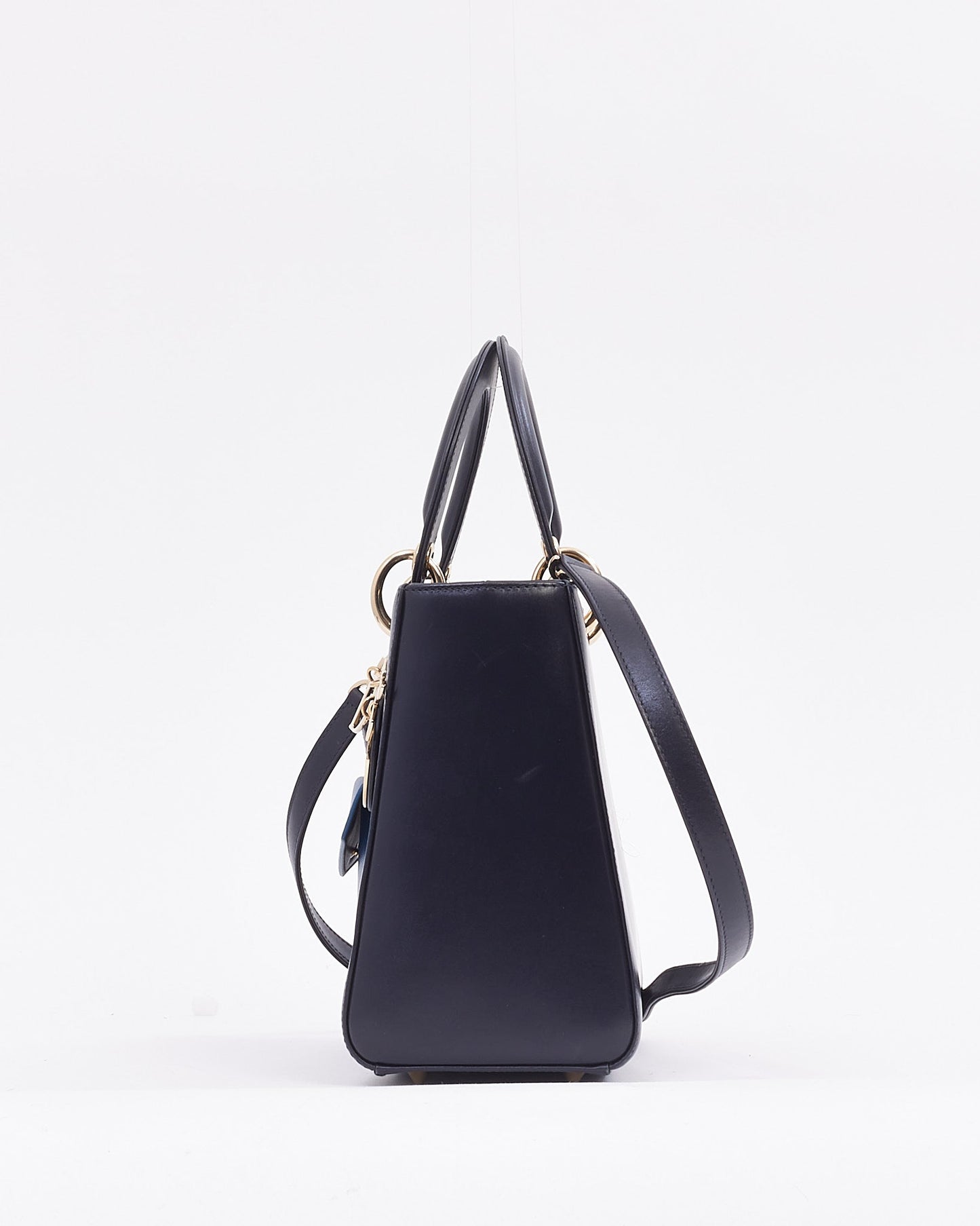 Dior Navy Leather Medium Lady Dior Pockets Top Handle Bag