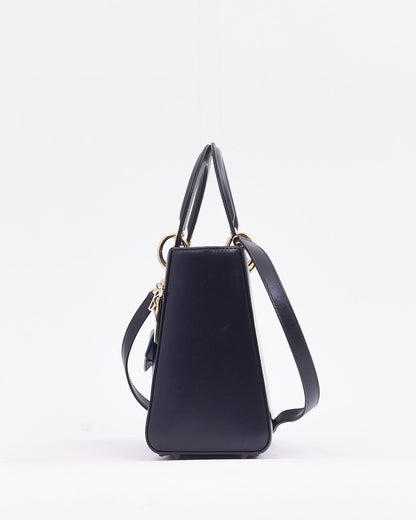 Dior Navy Leather Medium Lady Dior Pockets Top Handle Bag