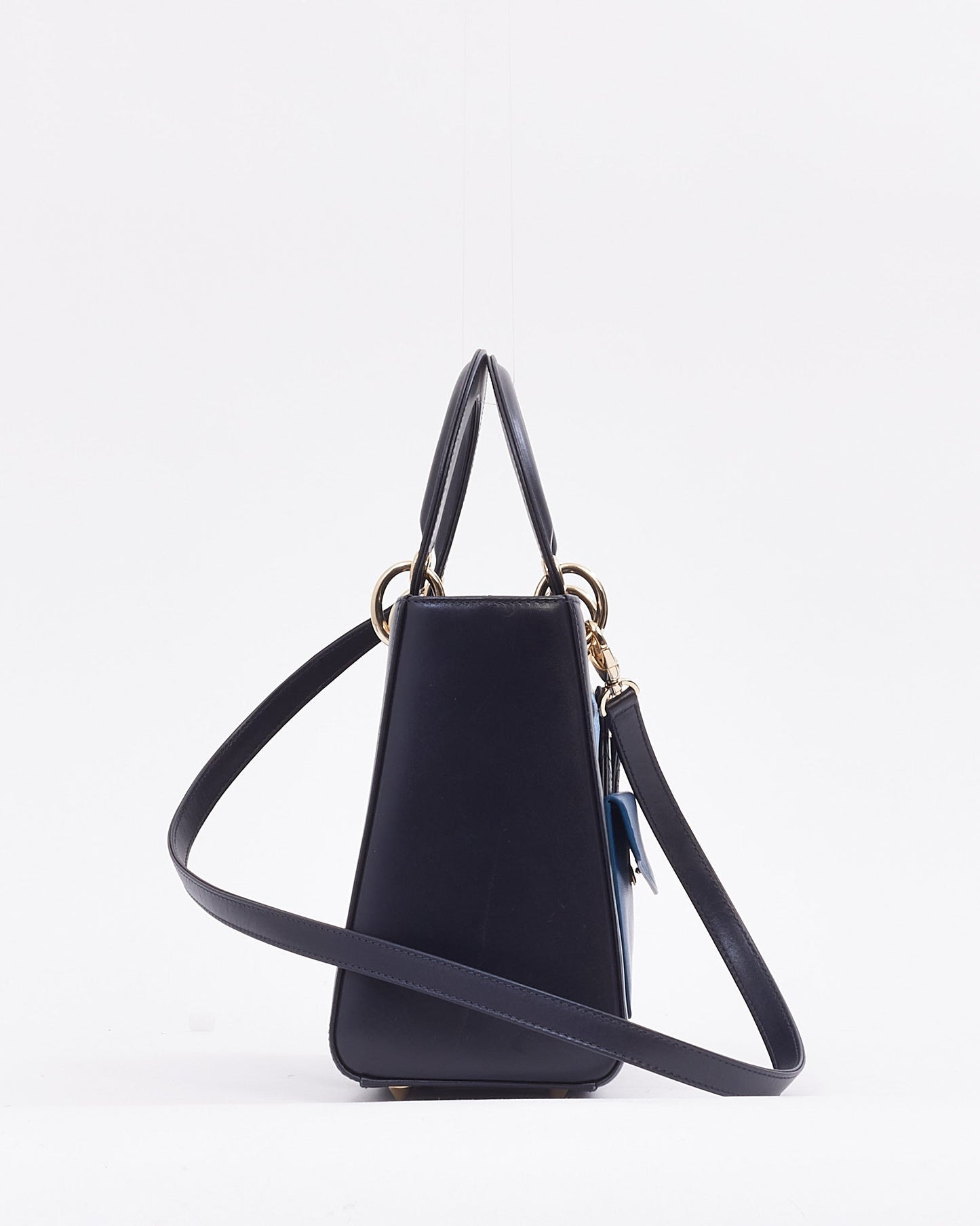 Dior Navy Leather Medium Lady Dior Pockets Top Handle Bag