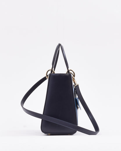 Dior Navy Leather Medium Lady Dior Pockets Top Handle Bag