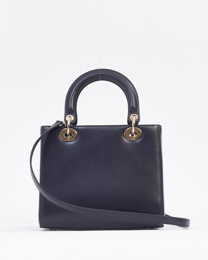 Dior Navy Leather Medium Lady Dior Pockets Top Handle Bag