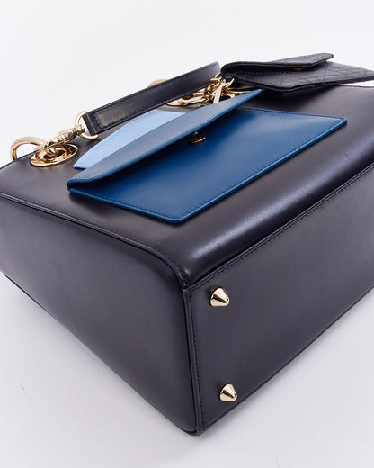 Dior Navy Leather Medium Lady Dior Pockets Top Handle Bag