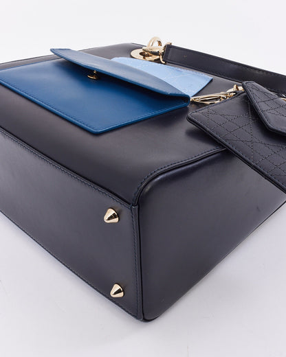 Dior Navy Leather Medium Lady Dior Pockets Top Handle Bag