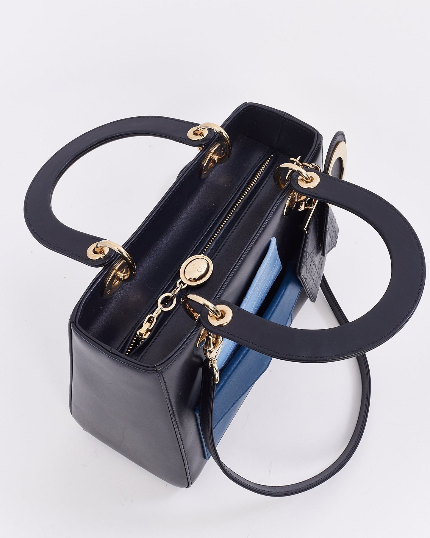 Dior Navy Leather Medium Lady Dior Pockets Top Handle Bag