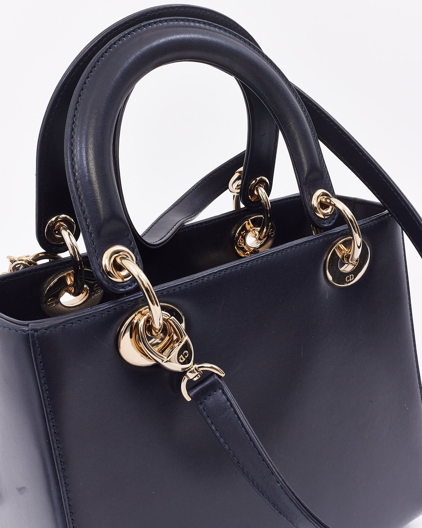 Dior Navy Leather Medium Lady Dior Pockets Top Handle Bag