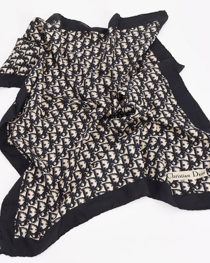 Dior Vintage Navy Oblique Logo Silk Square Scarf