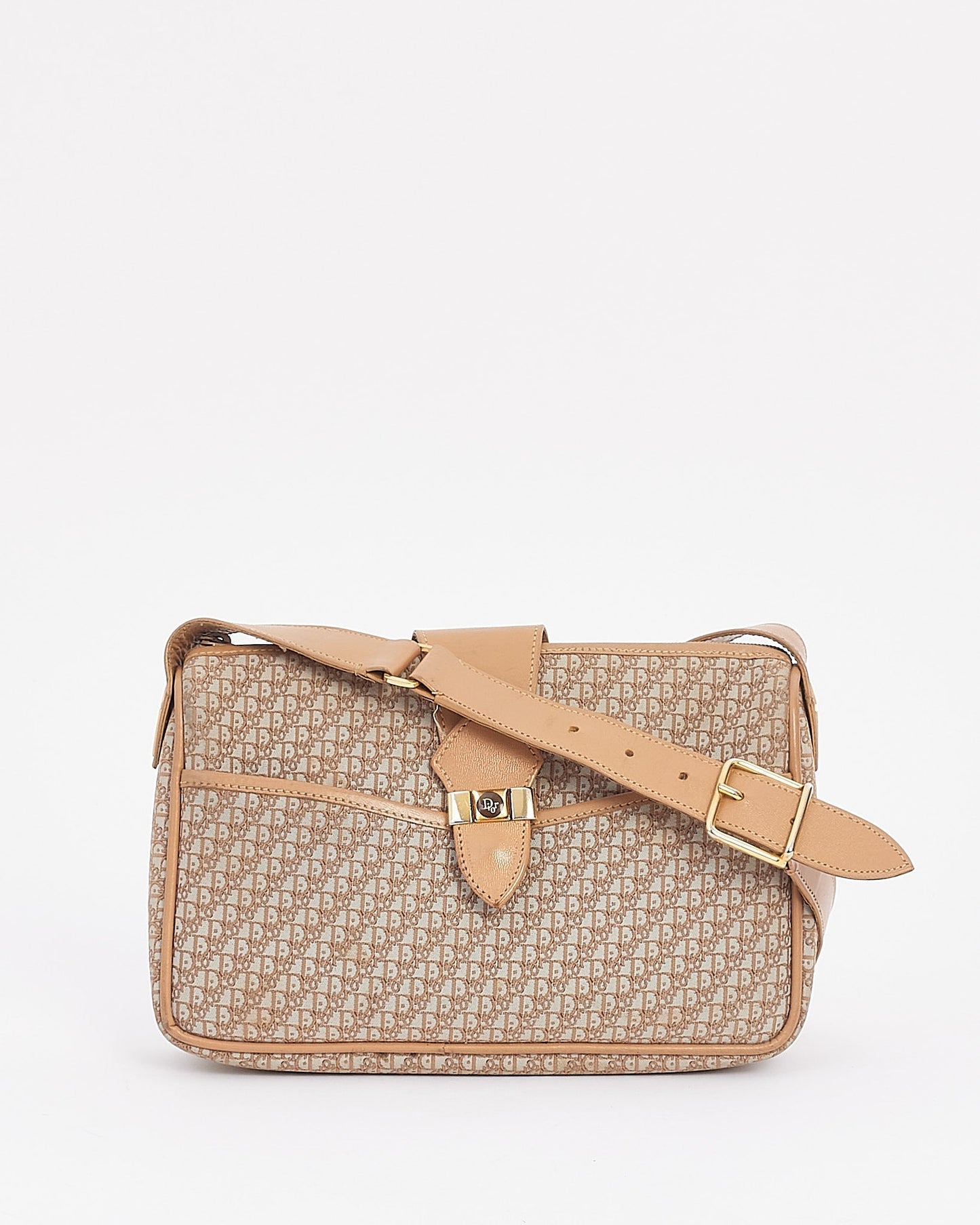 Dior Vintage Beige Oblique Logo Canvas Camera Bag