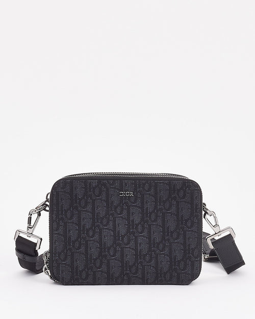 Dior Black Canvas Oblique Jacquard Pouch with Strap