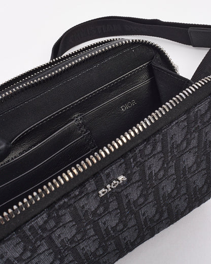 Dior Black Canvas Oblique Jacquard Pouch with Strap