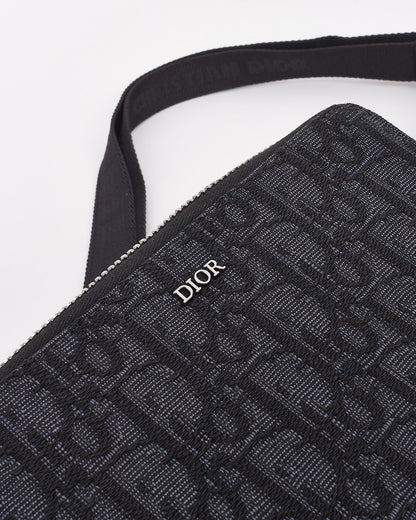Dior Black Canvas Oblique Jacquard Pouch with Strap