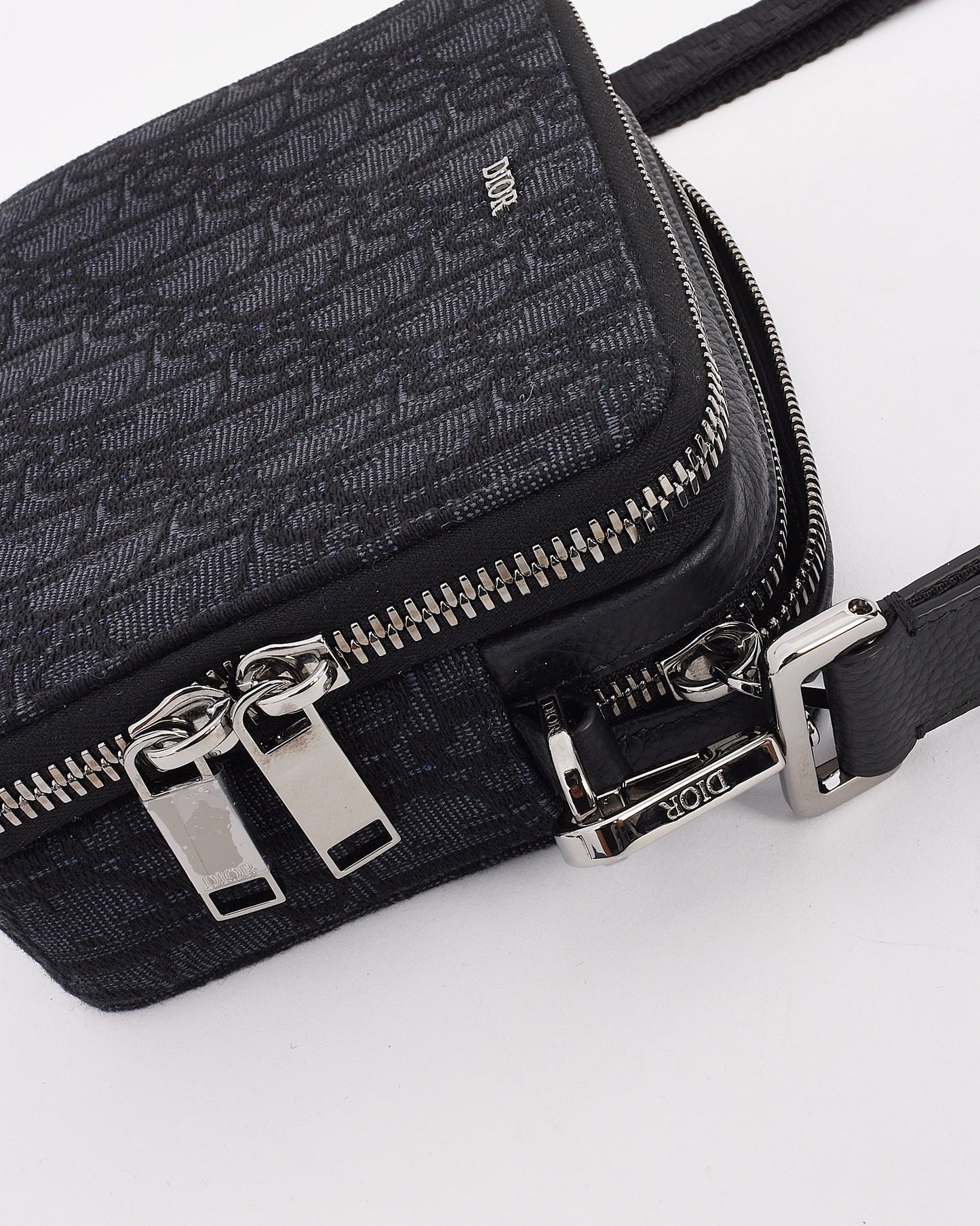 Dior Black Canvas Oblique Jacquard Pouch with Strap