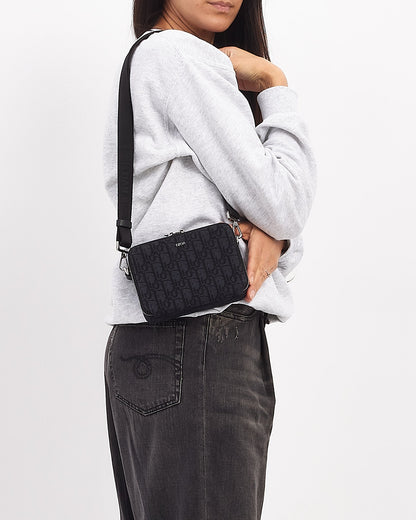 Dior Black Canvas Oblique Jacquard Pouch with Strap