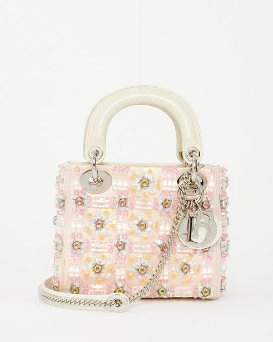 Dior Pink Satin Embellished Mini lady dior Bag