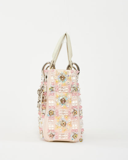 Dior Pink Satin Embellished Mini lady dior Bag