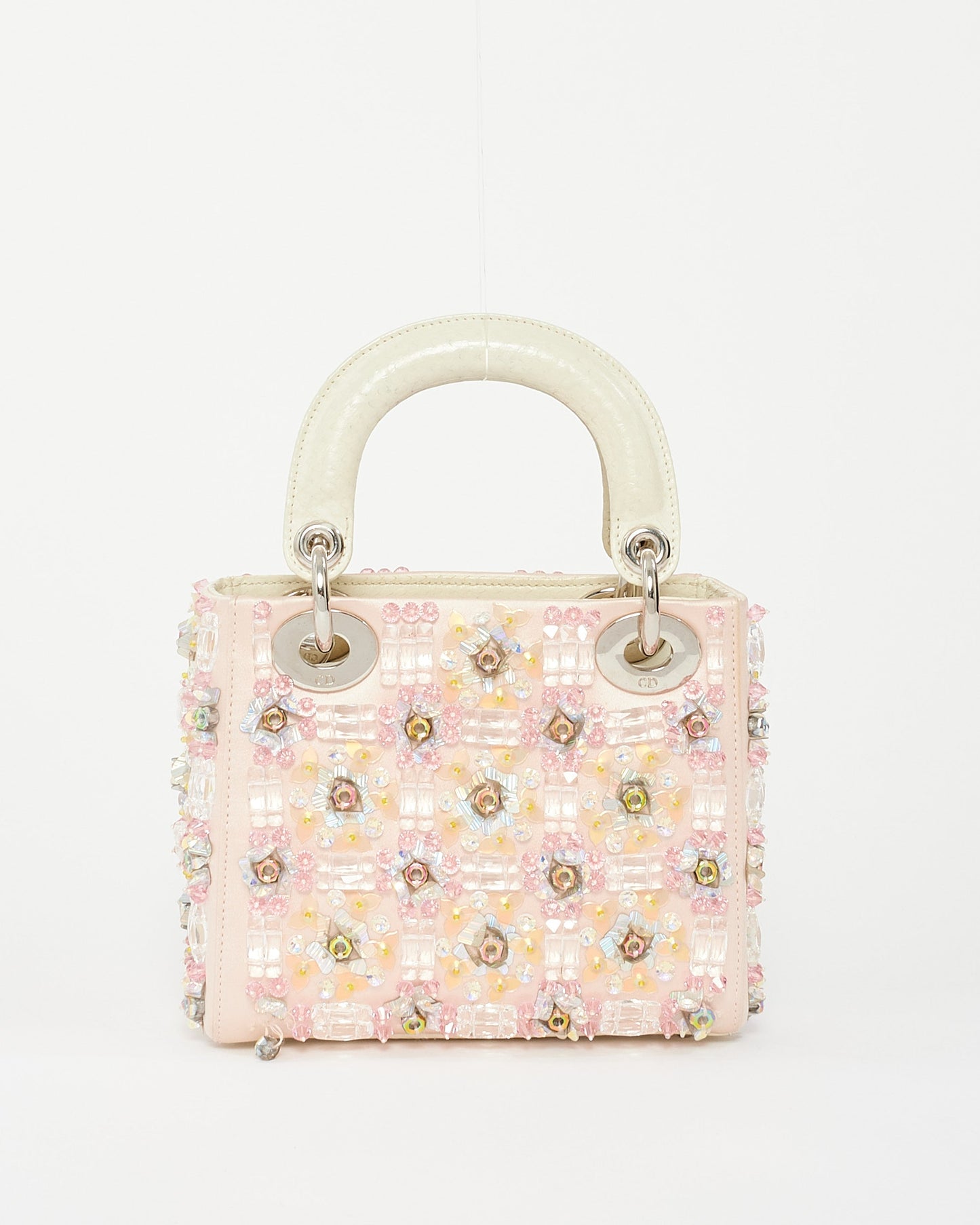 Dior Pink Satin Embellished Mini lady dior Bag