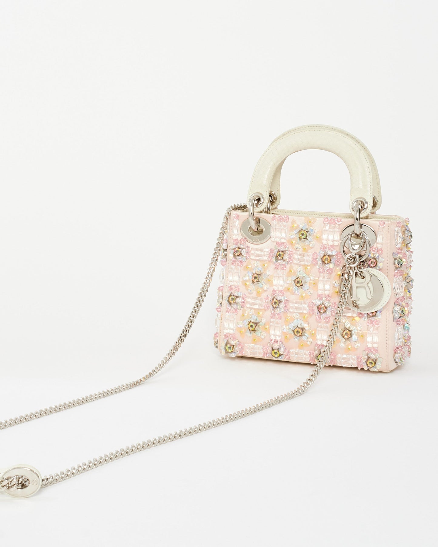 Dior Pink Satin Embellished Mini lady dior Bag