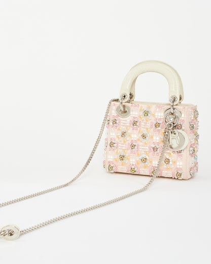 Dior Pink Satin Embellished Mini lady dior Bag