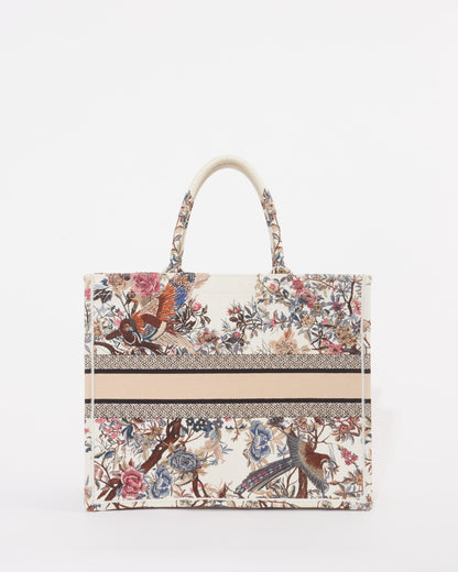 Dior White Canvas "Jardin D'Hiver" Large Book Tote