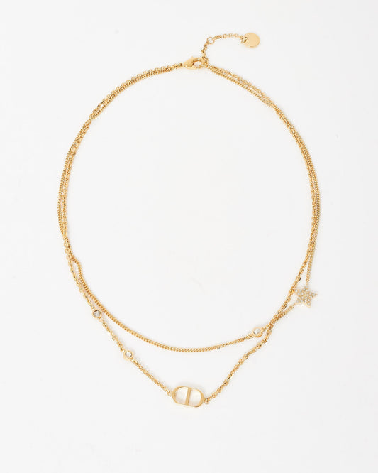 Dior Gold-Finish Metal and White Crystals Petit CD Double Necklace