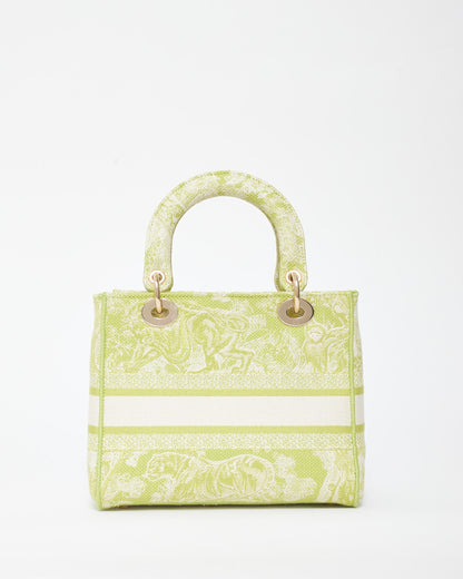 Dior Lime Green Toile De Jouy Embroidered Canvas Medium Lady D-Lite Bag