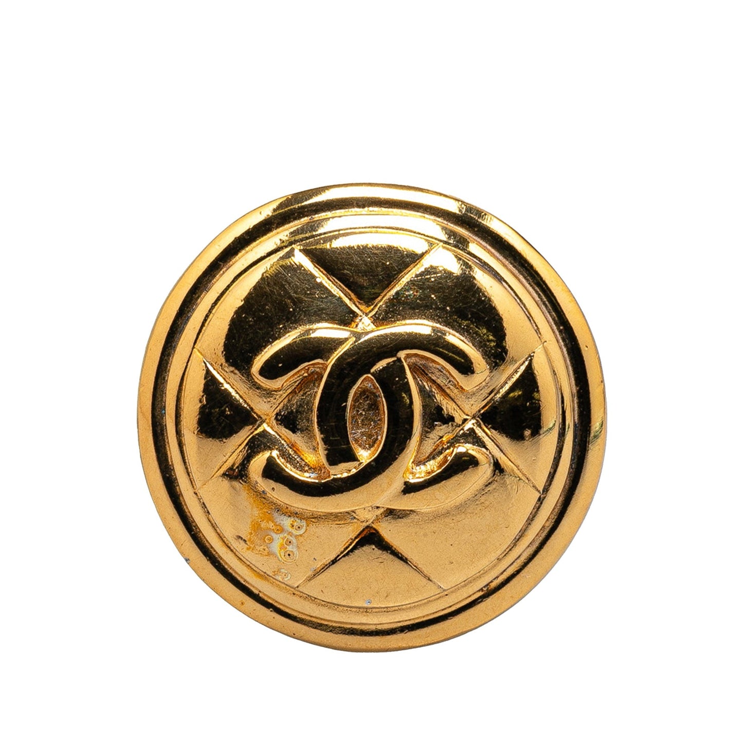Gold Chanel Gold Plated CC Quilted Round Brooch